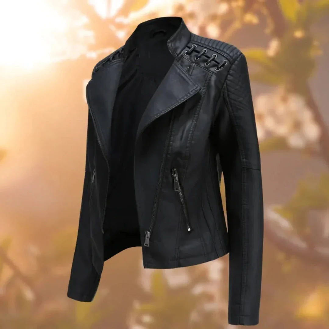 Women's Leather Jacket | Stitch-Up Shoulder Faux Leather Coat