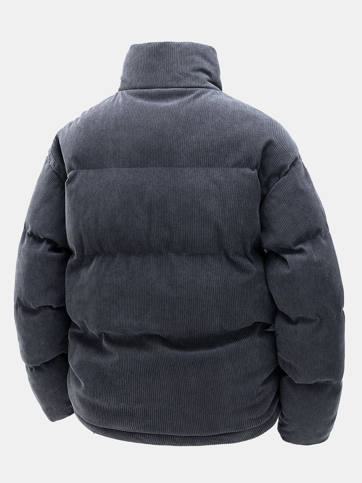 Dark gray puffer jacket on a white background