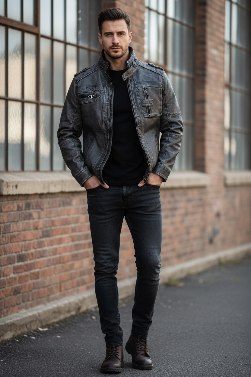 Men's Stylish Leather Jacket – Casual Faux Leather Outerwear Coat