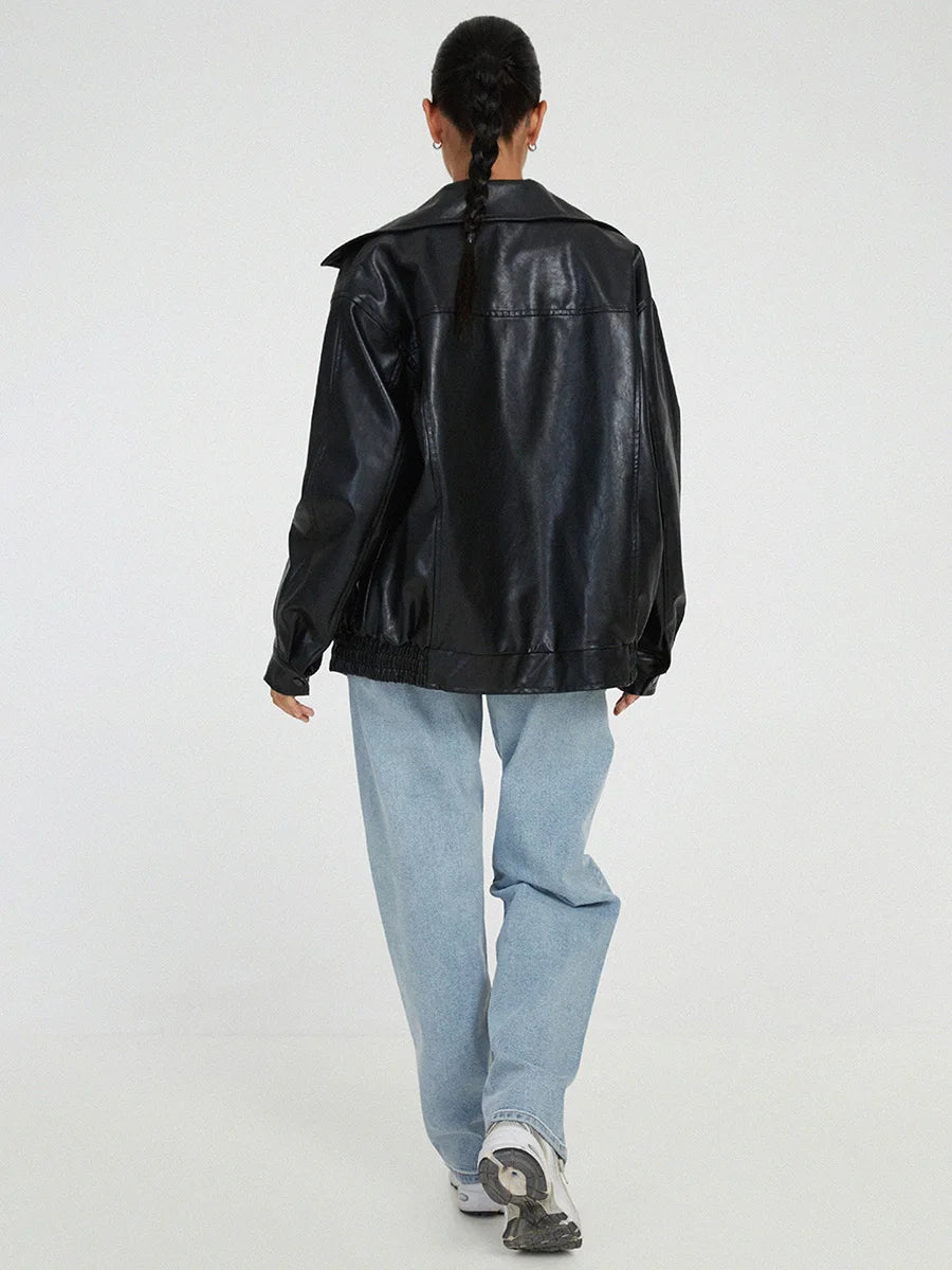 Women's Brown Vegan Leather Bomber Jacket | Chic Outerwear