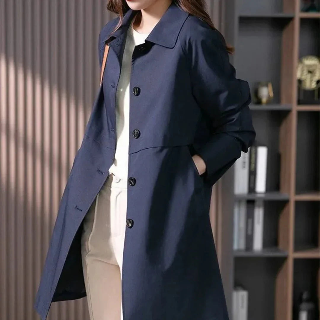 Women's Button-Front Trench Coat | Tailored Mid-Length