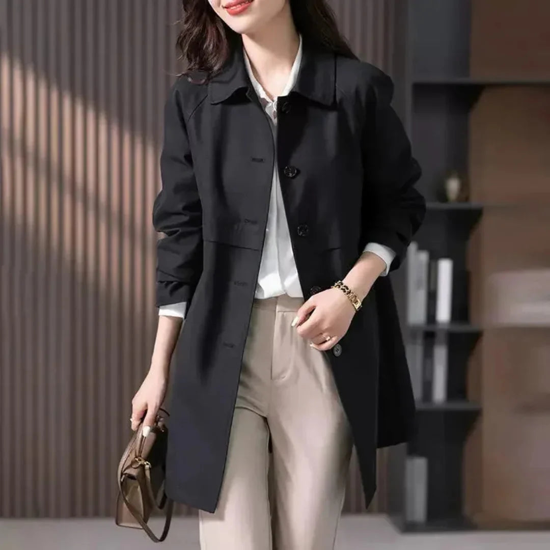 Women's Button-Front Trench Coat | Tailored Mid-Length