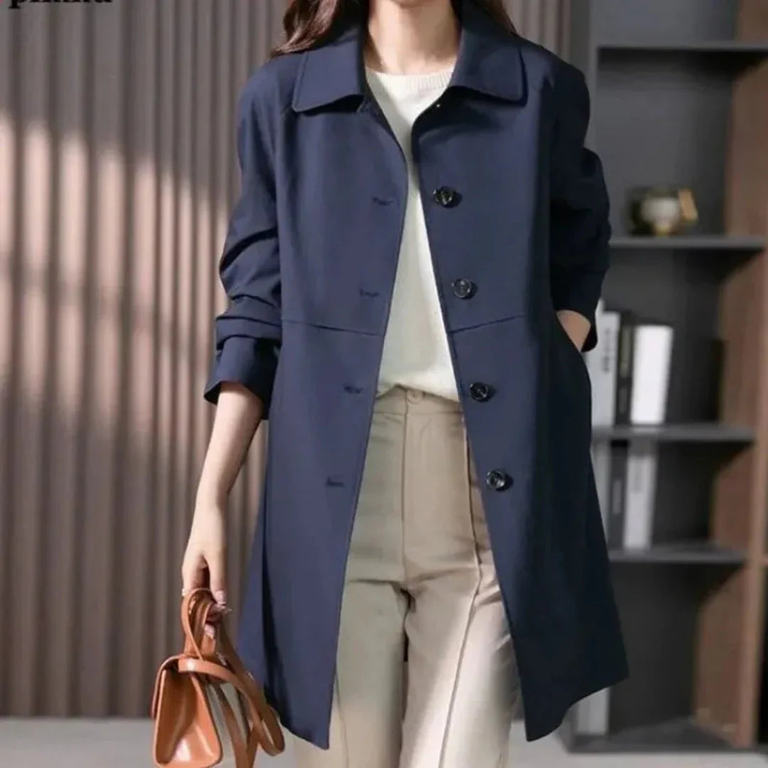 Women's Button-Front Trench Coat | Tailored Mid-Length