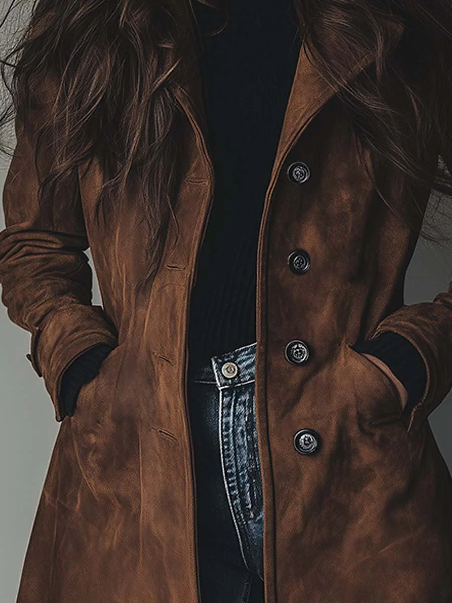Women's Taylor Suede Trench Coat | Vintage Warm Outerwear