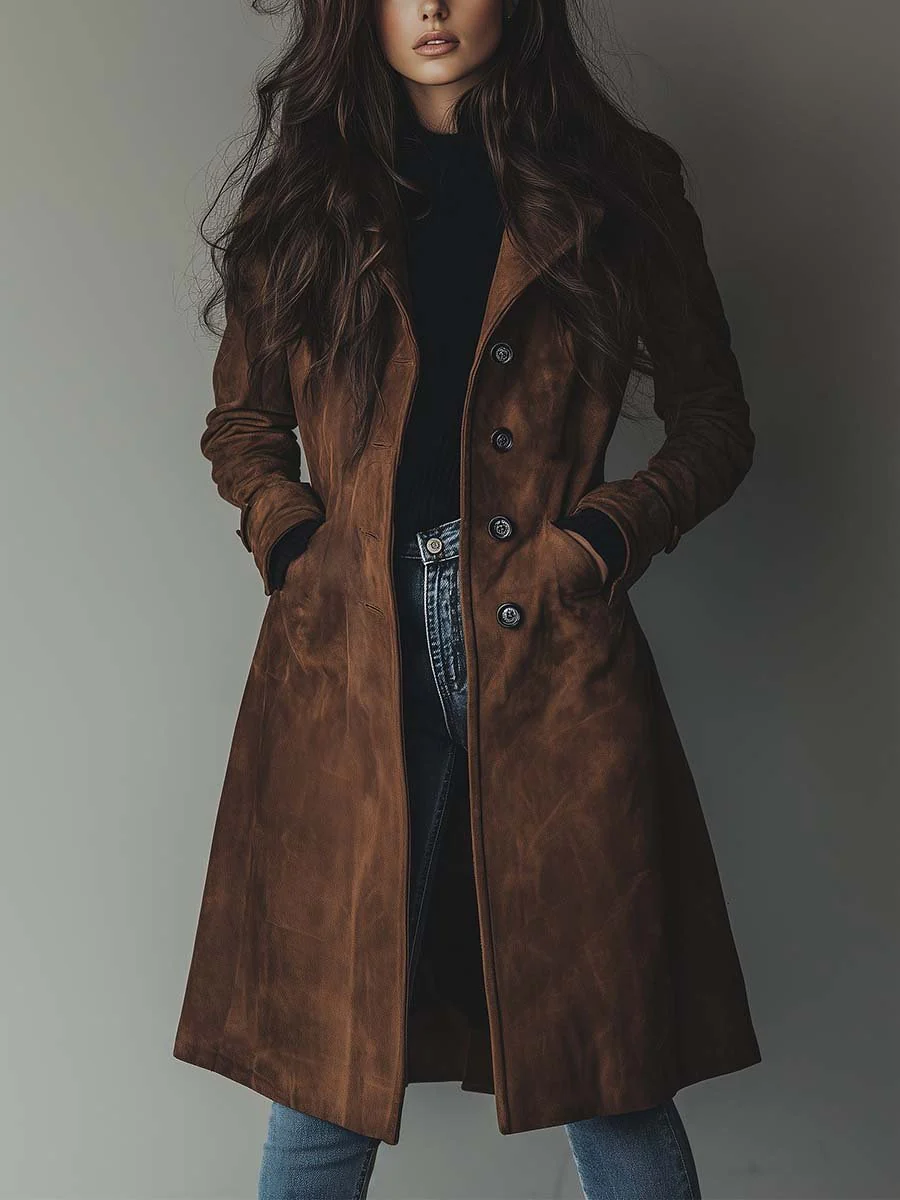 Women's Taylor Suede Trench Coat | Vintage Warm Outerwear