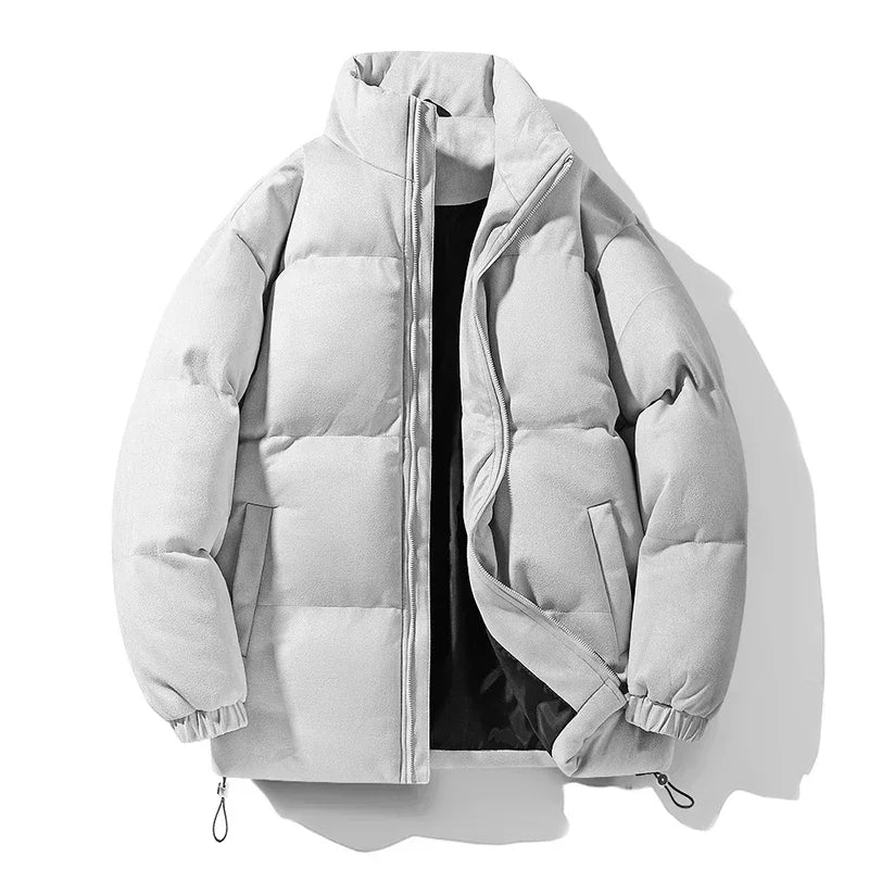 Light gray puffer jacket on a white background