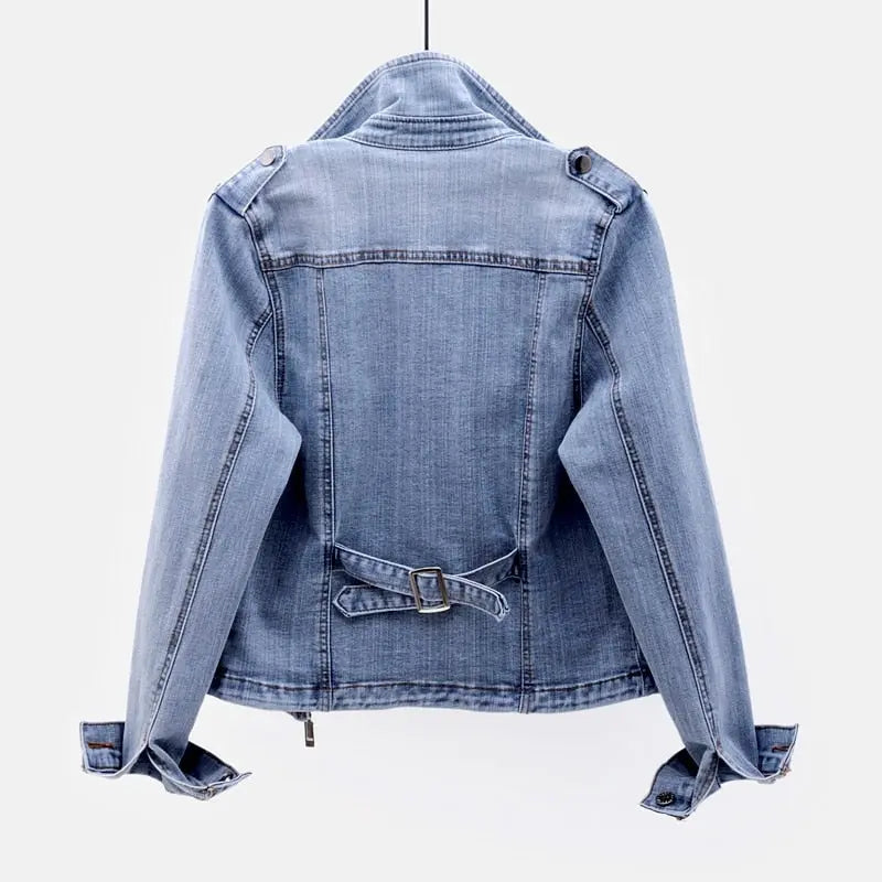 Women's Luxe Organic Denim Moto Jacket | Timeless Light Wash Coat