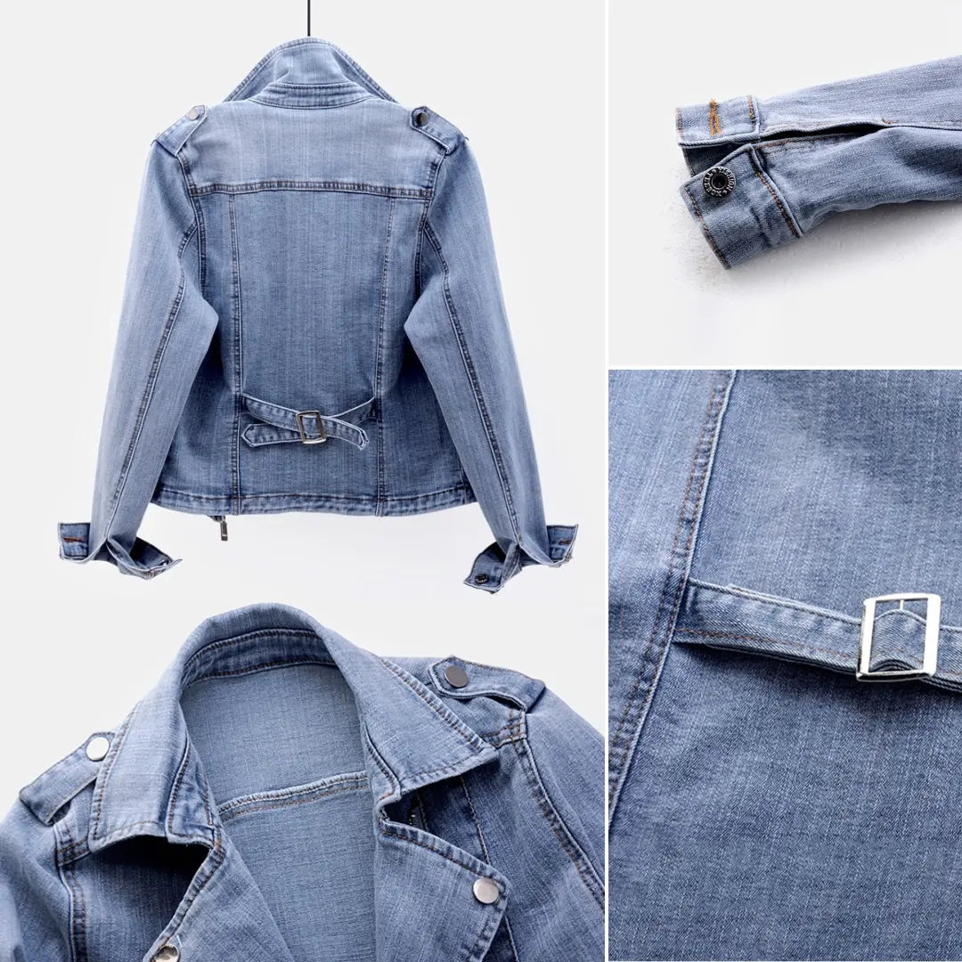 Women's Luxe Organic Denim Moto Jacket | Timeless Light Wash Coat