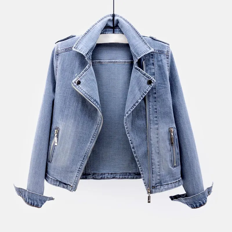 Women's Luxe Organic Denim Moto Jacket | Timeless Light Wash Coat