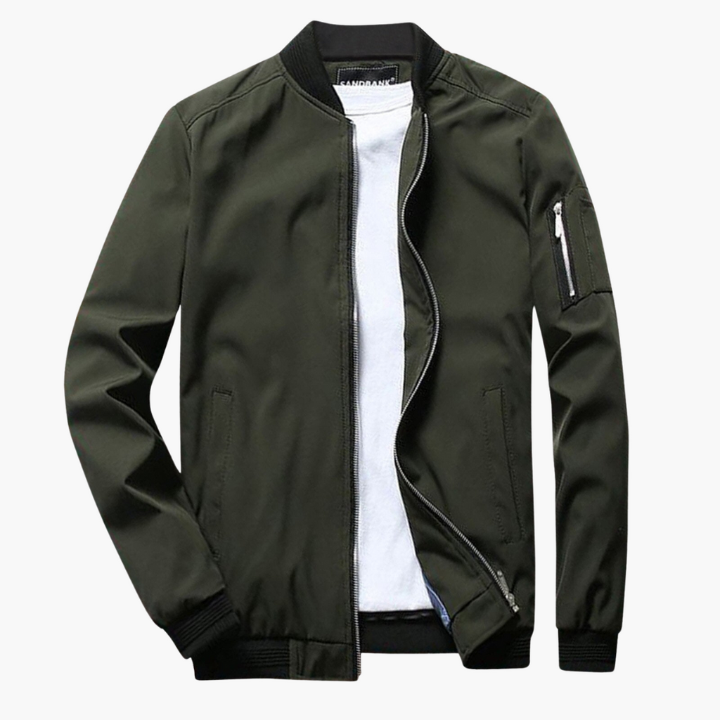 Green bomber jacket on a white background