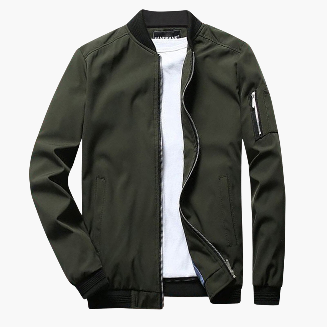 Green bomber jacket on a white background