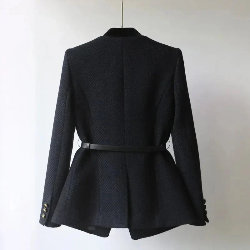 Women's Tweed Belted Blazer | Gold Button Workwear
