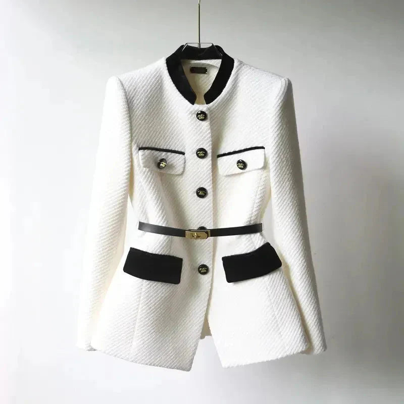 Women's Tweed Belted Blazer | Gold Button Workwear