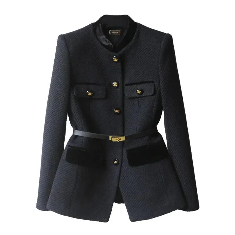 Women's Tweed Belted Blazer | Gold Button Workwear