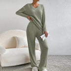 Women's V-Neck Loungewear Set | Cozy Wide-Leg Suit