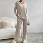 Women's V-Neck Loungewear Set | Cozy Wide-Leg Suit