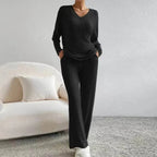 Women's V-Neck Loungewear Set | Cozy Wide-Leg Suit