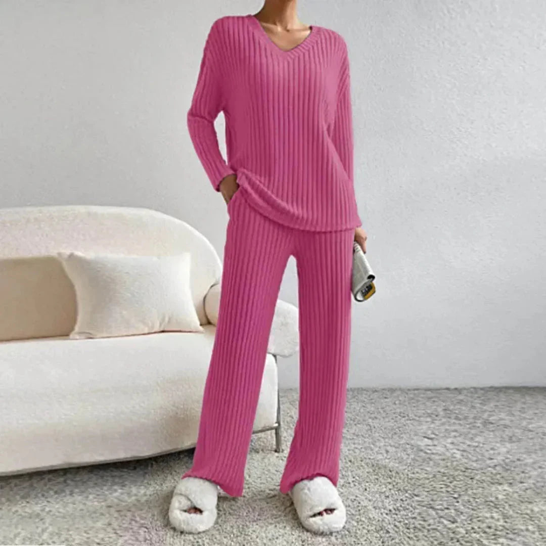 Women's V-Neck Loungewear Set | Cozy Wide-Leg Suit