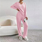 Women's V-Neck Loungewear Set | Cozy Wide-Leg Suit