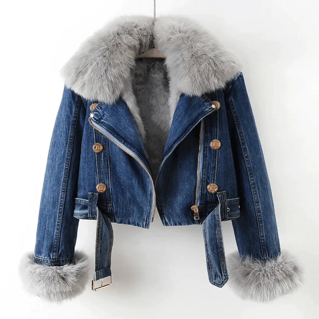 Women's Urban Elegance Denim & Fur Jacket | Warm Lined Coat