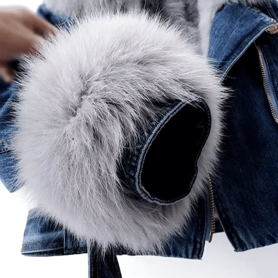 Women's Urban Elegance Denim & Fur Jacket | Warm Lined Coat