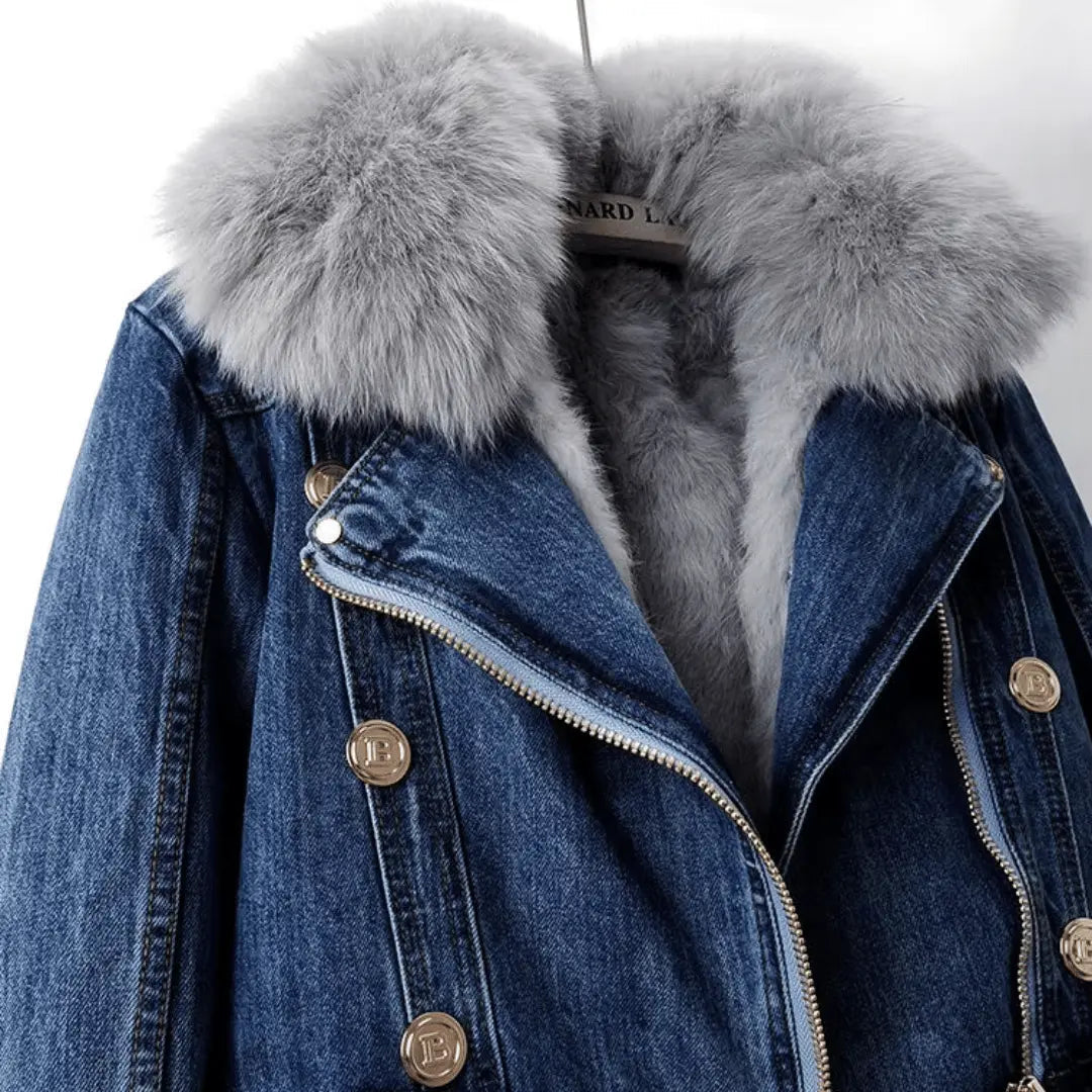 Women's Urban Elegance Denim & Fur Jacket | Warm Lined Coat