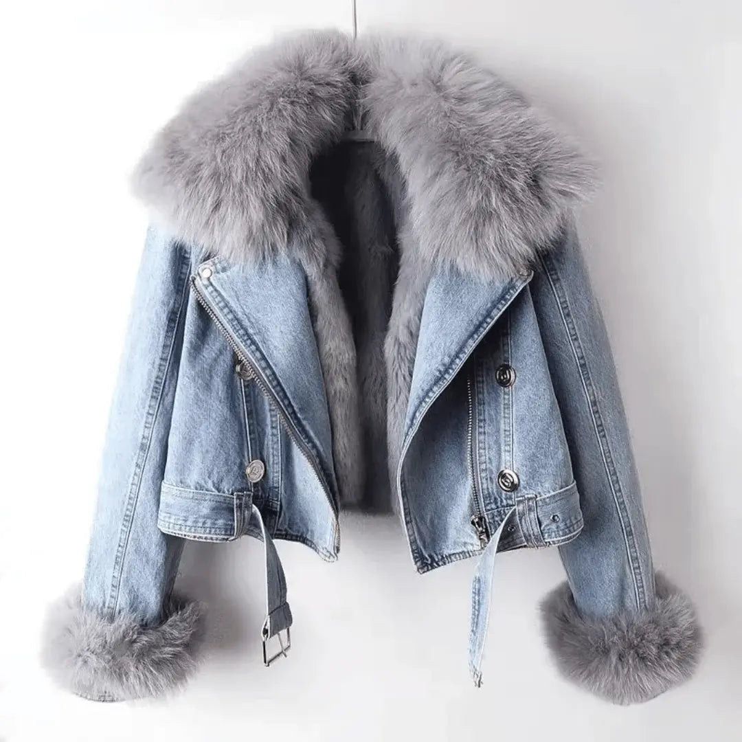 Women's Urban Elegance Denim & Fur Jacket | Warm Lined Coat