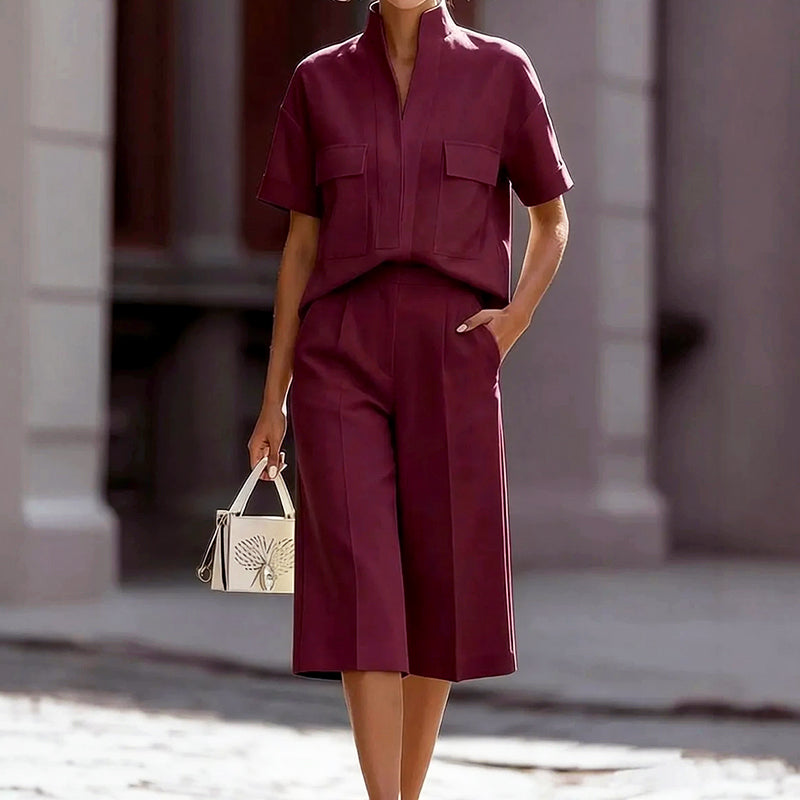 Women's Pocket Top & Wide-Leg Culotte Set | Chic Outfit