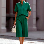 Women's Pocket Top & Wide-Leg Culotte Set | Chic Outfit