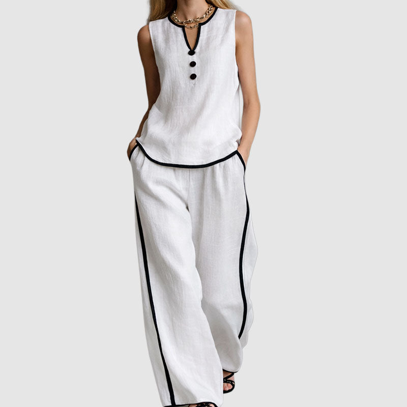 Victoria Women's 2-Piece Matching Outfit – Sleeveless Top & Wide-Leg Pants Set