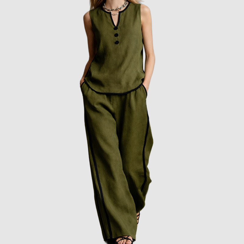 Victoria Women's 2-Piece Matching Outfit – Sleeveless Top & Wide-Leg Pants Set