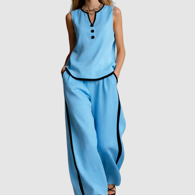 Victoria Women's 2-Piece Matching Outfit – Sleeveless Top & Wide-Leg Pants Set