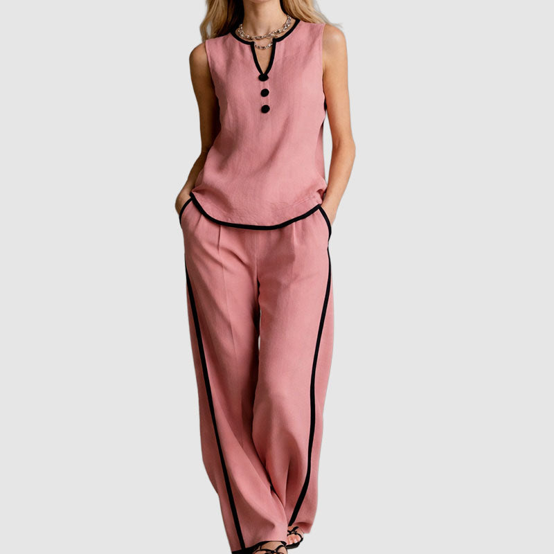 Victoria Women's 2-Piece Matching Outfit – Sleeveless Top & Wide-Leg Pants Set