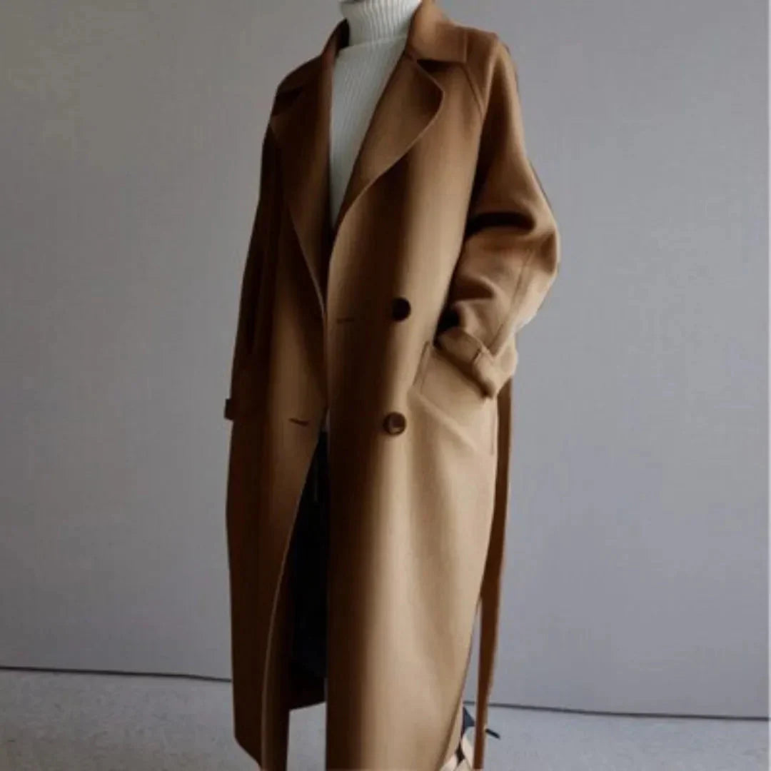 Women's Waist-Cinching Wool Coat | Draped Mid-Length