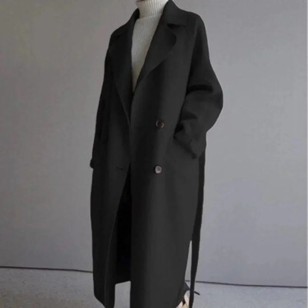 Women's Waist-Cinching Wool Coat | Draped Mid-Length