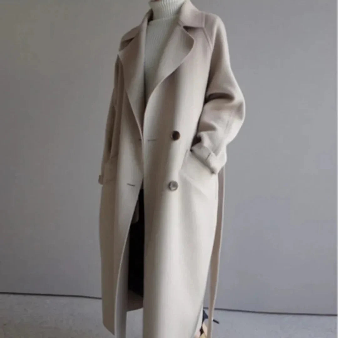 Women's Waist-Cinching Wool Coat | Draped Mid-Length
