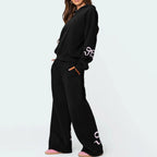 Women's 2-Piece Bow Print Hoodie & Wide Leg Pants Set – Casual Tracksuit Outfit