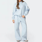 Women's 2-Piece Bow Print Hoodie & Wide Leg Pants Set – Casual Tracksuit Outfit