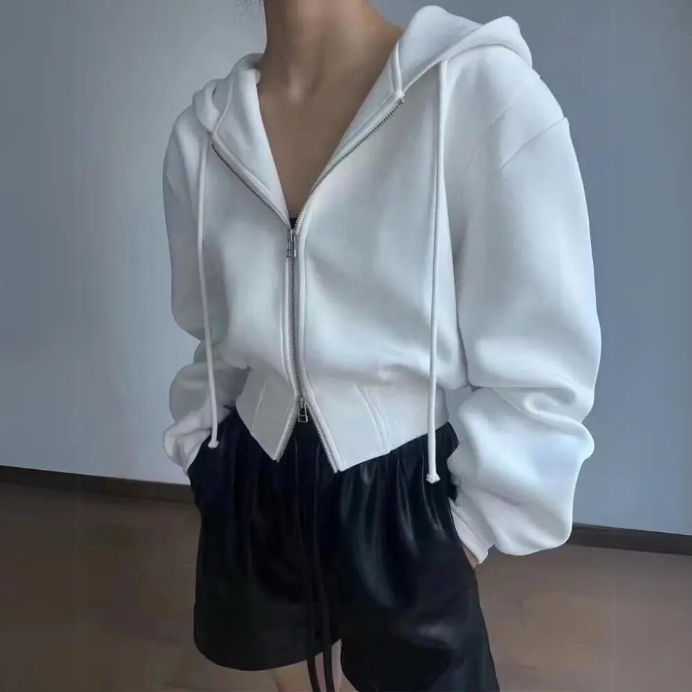 Women's Crop Zip-Up Hoodie | Trendy Casual Sweatshirt