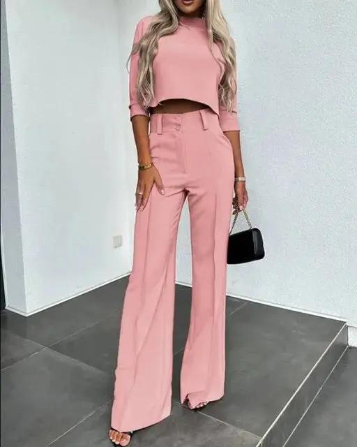 Women's Cropped Top & Trousers Set | Cozy Two-Piece Outfit