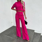 Women's Cropped Top & Trousers Set | Cozy Two-Piece Outfit