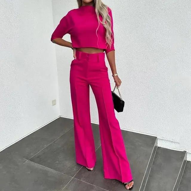 Women's Cropped Top & Trousers Set | Cozy Two-Piece Outfit