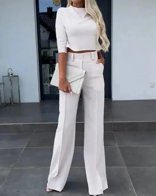Women's Cropped Top & Trousers Set | Cozy Two-Piece Outfit