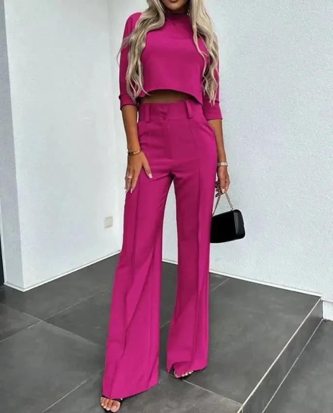Women's Cropped Top & Trousers Set | Cozy Two-Piece Outfit