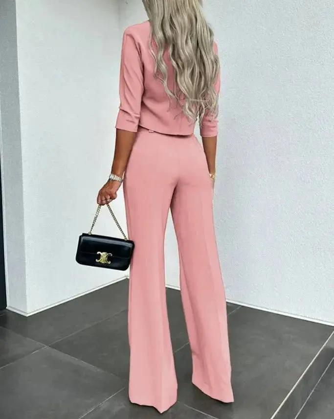 Women's Cropped Top & Trousers Set | Cozy Two-Piece Outfit