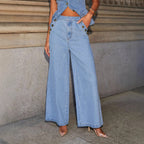 Women's Denim Vest & Wide-Leg Trousers Set | Denim Suit