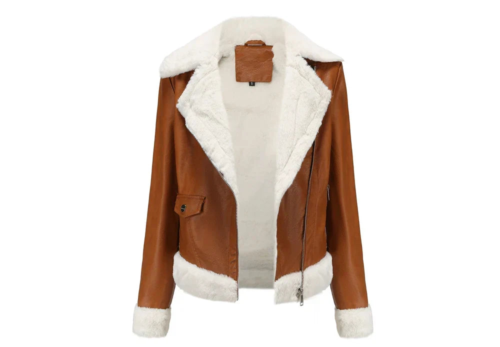 Women's Faux Leather Jacket | Warm Shearling Outerwear