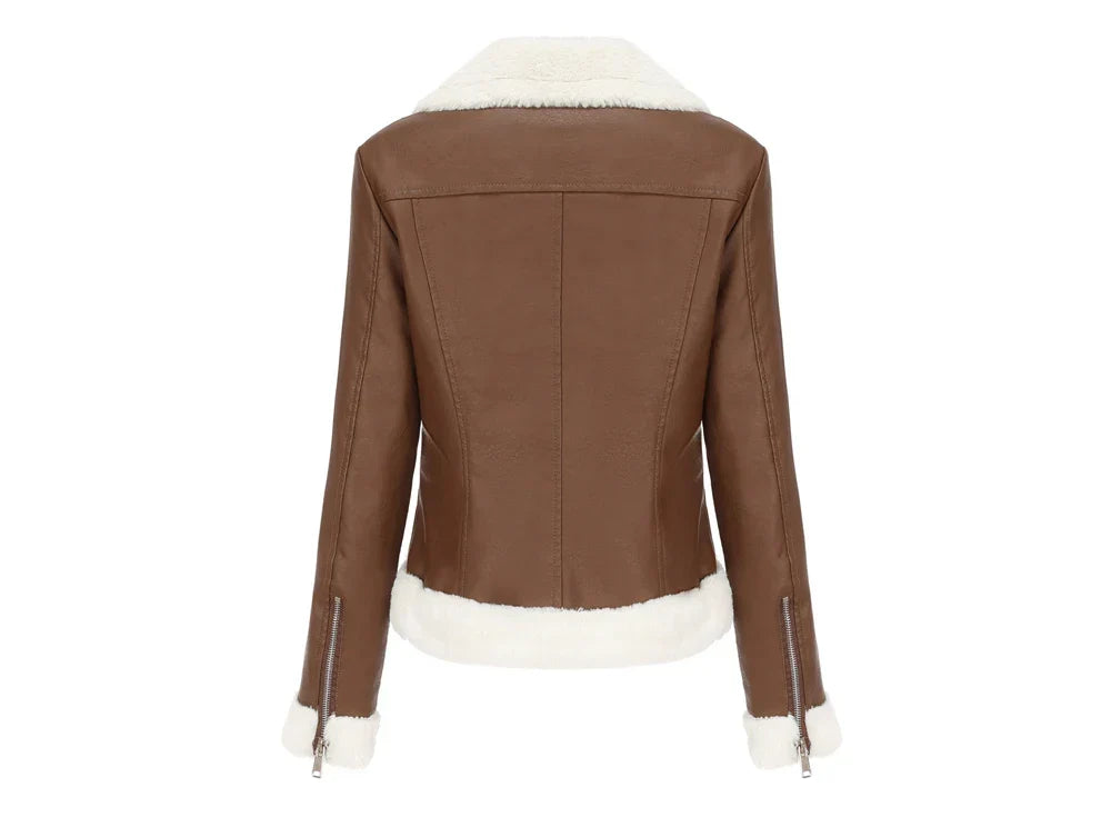 Women's Faux Leather Jacket | Warm Shearling Outerwear