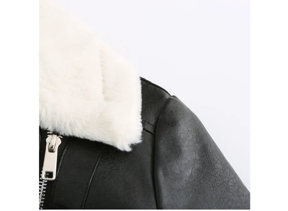 Women's Faux Leather Jacket | Warm Shearling Outerwear