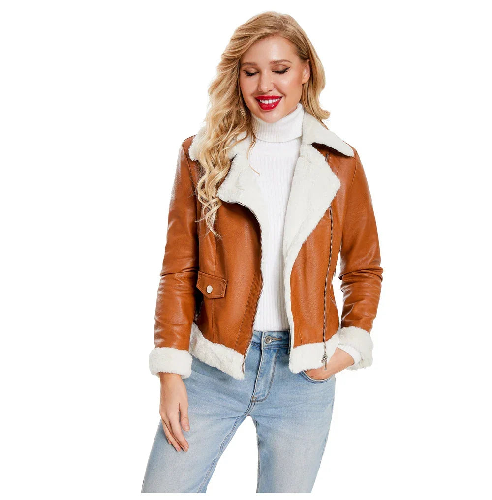 Women's Faux Leather Jacket | Warm Shearling Outerwear